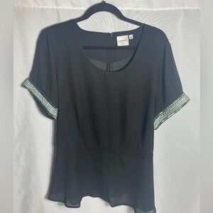 Junarose Black Sheer Peplum Dress Beaded Sleeve Trim EU 46 US 16